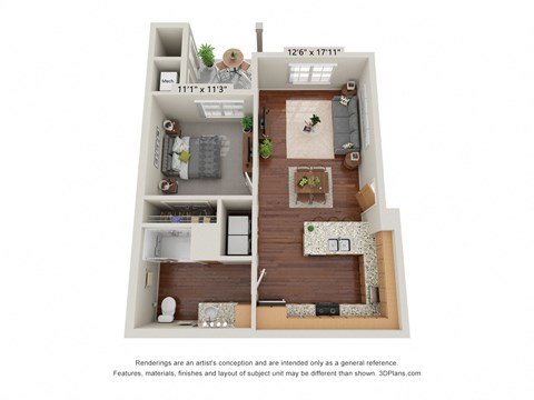 Crossroad Commons_1 Bedroom A-ADA_3D Floor Plan at Crossroad Commons, Manor Texas